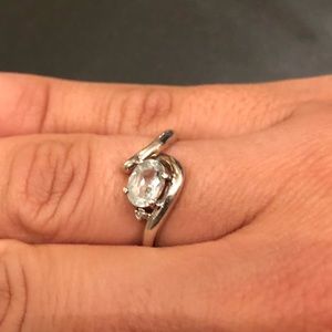 Silver and aquamarine ring with diamond chip